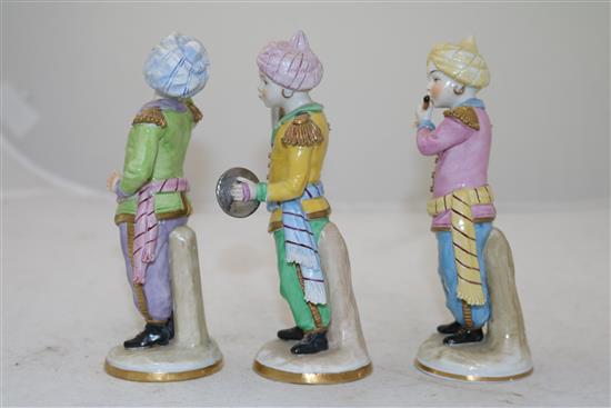 A set of six Sitzendorf porcelain figures of Ottoman band musicians, early 20th century, 15cm - 16cm